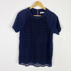 Madewell Black Crochet Front Mix Raglan Tee